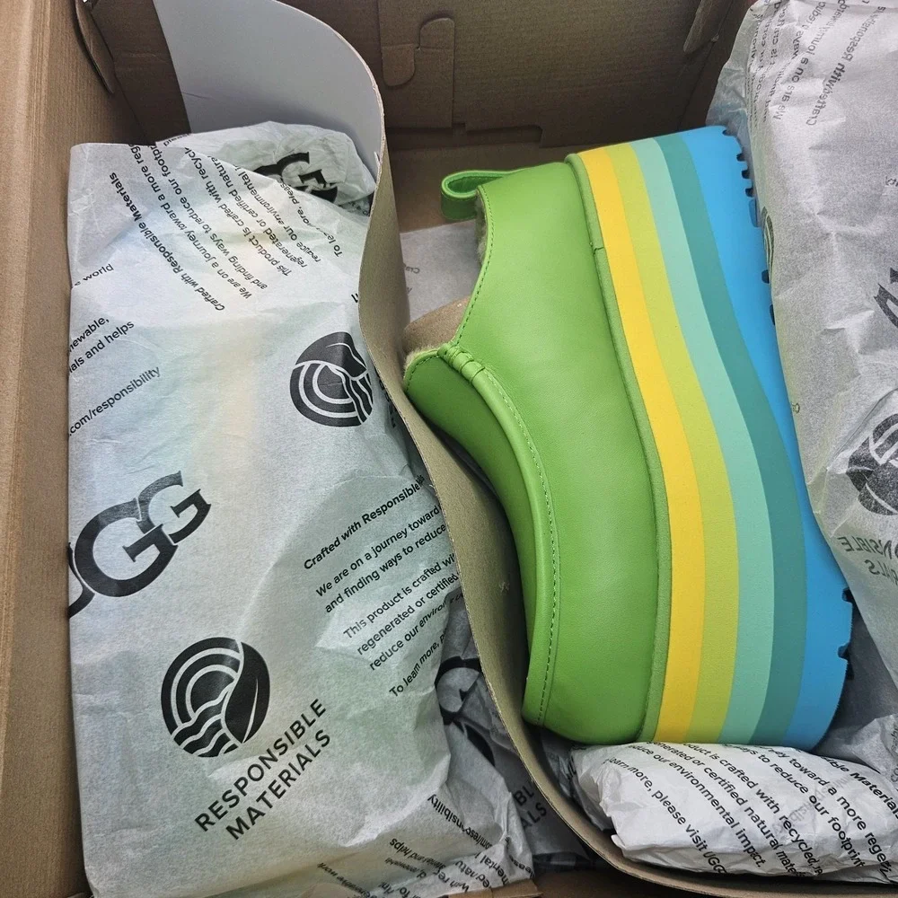 UGG URSEEN PLATFORM Green MULTI LEATHER‎ WOOL ALL GENDER M7/W8 Festival Shoes